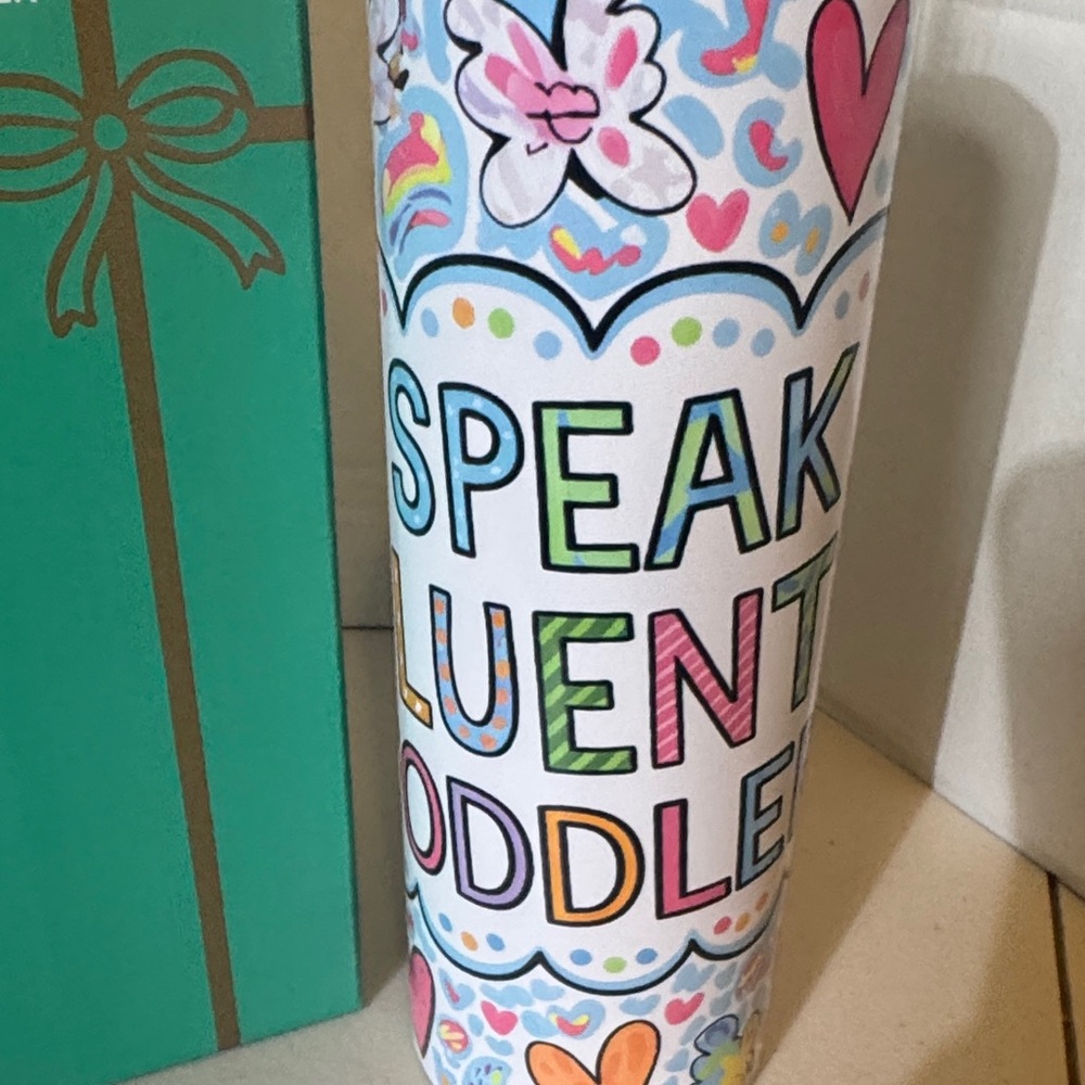 Colorful Floral I Speak Fluent Toddler Skinny Tumbler - Picture 2 of 5
